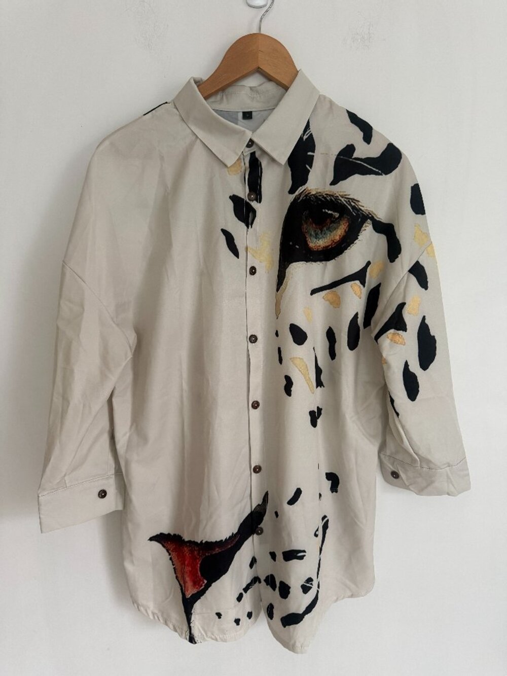 Boho Button Down Shirt Top Women Cute Animal Print Size L